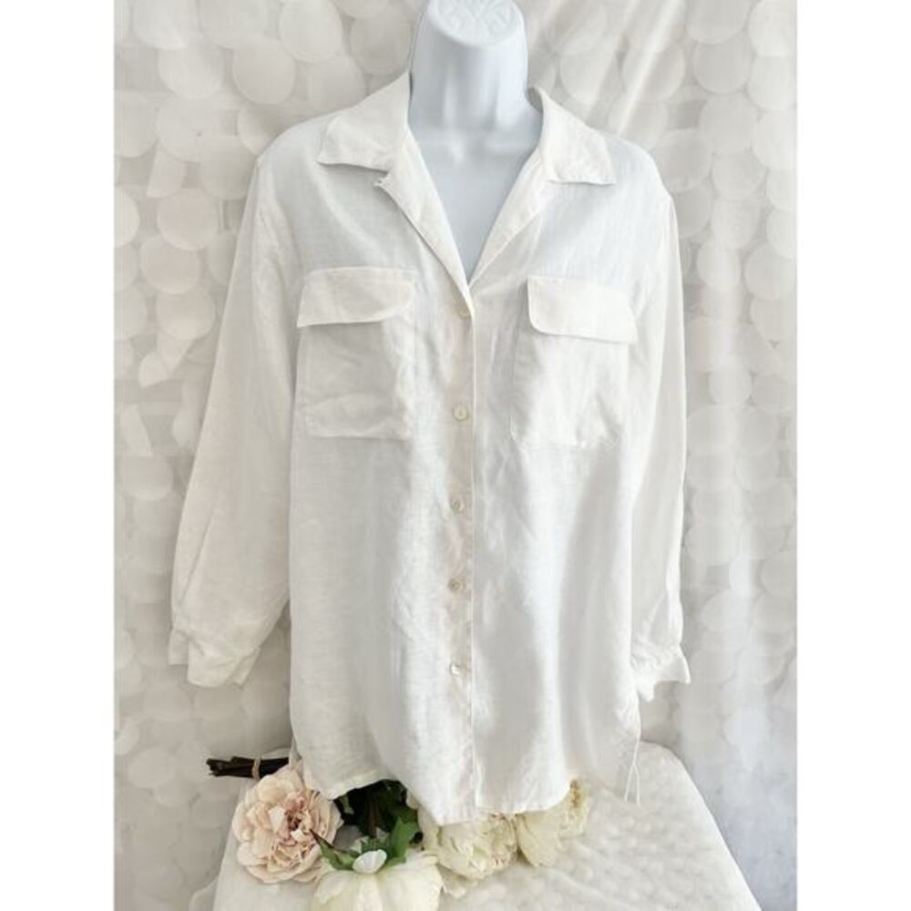 100% Linen Jones New York Women’s Small White Long Sleeve Button Front Blouse